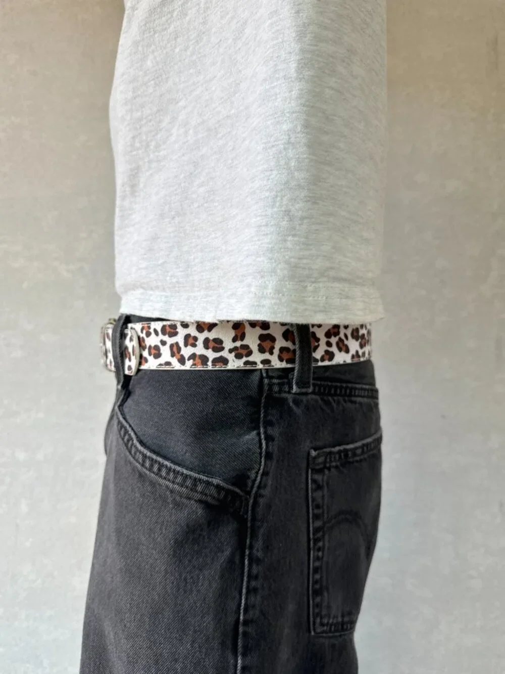 White Cheetah Leopard Faux Pony Hair Belt Brass Buckle